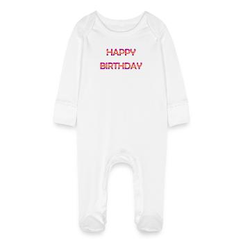 JAHRESTAG. ALLES GUTE ZUM GEBURTSTAG. ALLES GUTE ZUM GEBURTSTAG. - Baby Bio-Schlafanzug mit Kratzhandschuhen - Weiß - Vorne