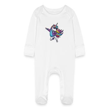 Illustration de danseuse de licorne arc-en-ciel - Grenouillère bio avec gants Bébé - blanc - Devant