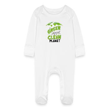 Umweltfreundliches grünes, sauberes Erddesign - Baby Bio-Schlafanzug mit Kratzhandschuhen - Weiß - Vorne