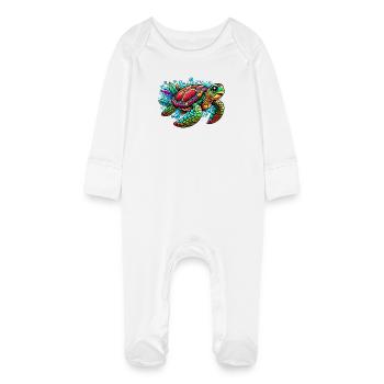 Schildkröte - Baby Bio-Schlafanzug mit Kratzhandschuhen - Weiß - Vorne
