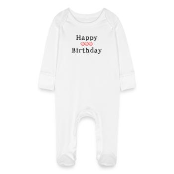 HAPPY BIRTHDAY. ANNIVERSAIRE. - Grenouillère bio avec gants Bébé - blanc - Devant