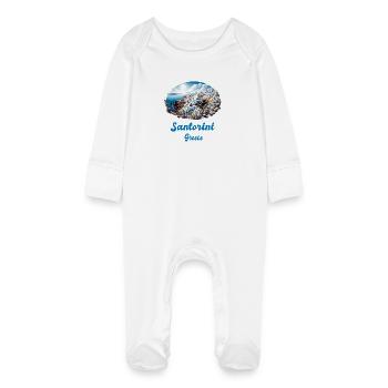 Santorin, Grèce, voyage au volcan Akrotiri - Grenouillère bio avec gants Bébé - blanc - Devant