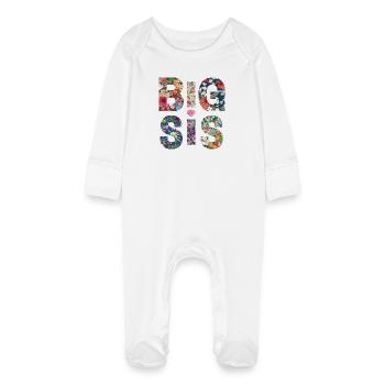 BIG SIS - Sister - Big Sister - Partner Look - Baby Organic Sleepsuit with Scratch Mitts - white - Front