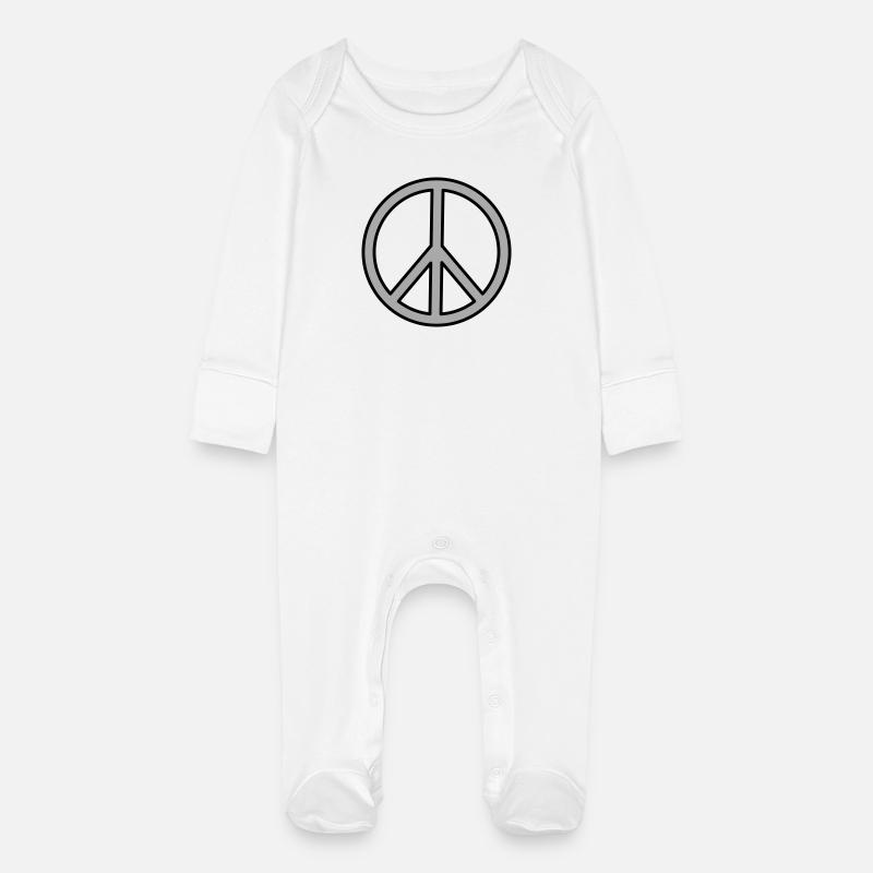 Peace Sign - Baby Organic Sleepsuit with Scratch Mitts - white