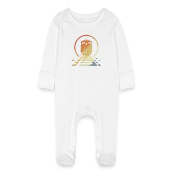 Chemin de fer rétro - Grenouillère bio avec gants Bébé - blanc - Devant