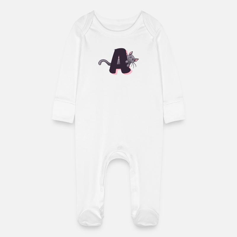 Lettre A du chat - Grenouillère bio avec gants Bébé - blanc