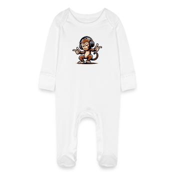 The Mix Master Monkey - Baby Organic Sleepsuit with Scratch Mitts - white - Front