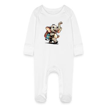 Tiny Trekker : Le Jolly Elephant - Grenouillère bio avec gants Bébé - blanc - Devant