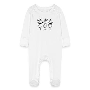 Cartoon Eisbecher - Baby Bio-Schlafanzug mit Kratzhandschuhen - Weiß - Vorne