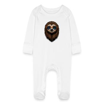 Sloth with sunglasses and shaggy look - Baby Organic Sleepsuit with Scratch Mitts - white - Front