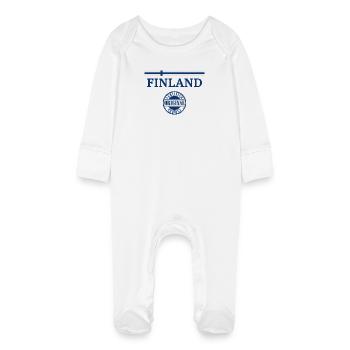 Flag of Finland, Finnish pride - Baby Organic Sleepsuit with Scratch Mitts - white - Front