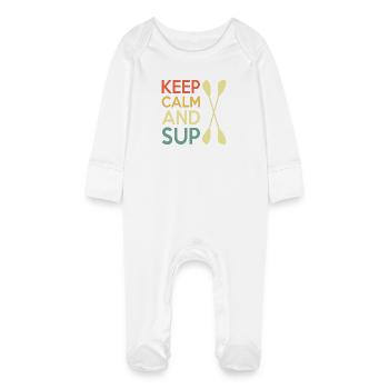 Casual Paddleboard Quote Design - Baby Organic Sleepsuit with Scratch Mitts - white - Front