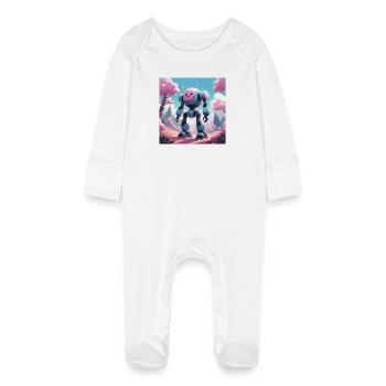 Robot - Baby Organic Sleepsuit with Scratch Mitts - white - Front