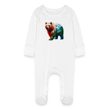 Bear - Baby Organic Sleepsuit with Scratch Mitts - white - Front