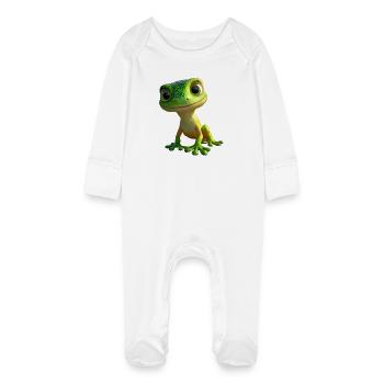 Gecko Lizard Reptile Geckos Lizard Iguana Gekko - Baby Organic Sleepsuit with Scratch Mitts - white - Front
