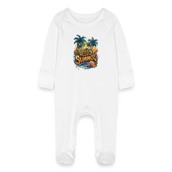 Imprimé Ambiance tropicale d’été - Grenouillère bio avec gants Bébé - blanc - Devant