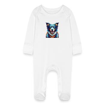 Picardy Sheepdog Breed Colorful Cartoon Kawaii - Baby Organic Sleepsuit with Scratch Mitts - white - Front