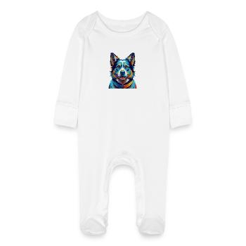 Slovensky Kopov Dog Breed Colorful Cartoon Kawaii - Baby Organic Sleepsuit with Scratch Mitts - white - Front