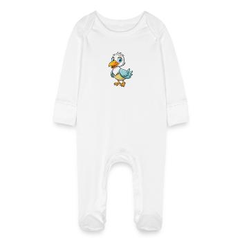 Albatross Cute Cartoon Character Kawaii Clipart - Baby Organic Sleepsuit with Scratch Mitts - white - Front
