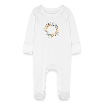 Cercle floral, fleurs printanières, personnalisable - Grenouillère bio avec gants Bébé - blanc - Devant