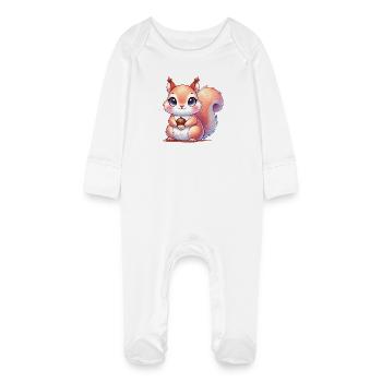 L’écureuil mignon avec sa nourriture préférée - Grenouillère bio avec gants Bébé - blanc - Devant