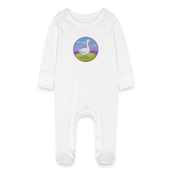 Oie mignon Kawaii dessin animé Clipart Animal de compagnie - Grenouillère bio avec gants Bébé - blanc - Devant
