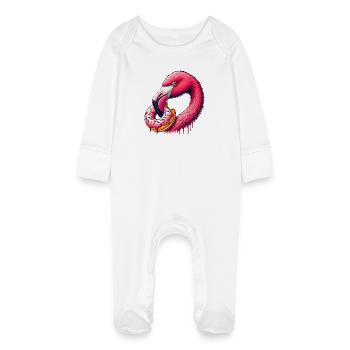 Drôle de festin pour les yeux - Flamingo avec beignet - Grenouillère bio avec gants Bébé - blanc - Devant