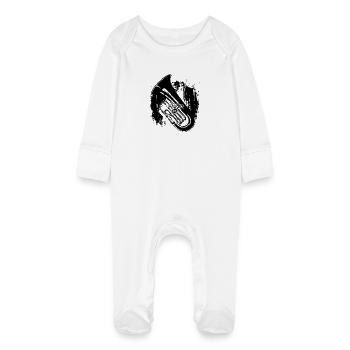 Tuba Drawing - Baby Organic Sleepsuit with Scratch Mitts - white - Front