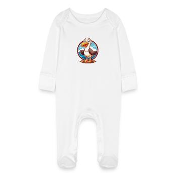Albatross Funny Kawaii Cartoon Clipart Animal Pet - Baby Organic Sleepsuit with Scratch Mitts - white - Front