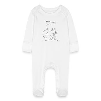 Squirrel cute, lineart - Baby Organic Sleepsuit with Scratch Mitts - white - Front