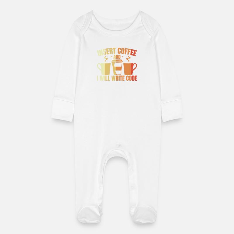 Insert Coffee And I Will Write Code - Baby Bio-Schlafanzug mit Kratzhandschuhen - Weiß