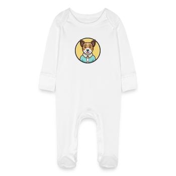 Teddy Roosevelt Terrier Dog Breed Cartoon Kawaii - Baby Organic Sleepsuit with Scratch Mitts - white - Front
