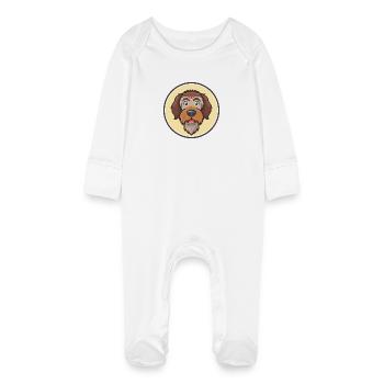 Wirehaired Pointing Griffon Dog Breed Cartoon Pet - Baby Organic Sleepsuit with Scratch Mitts - white - Front