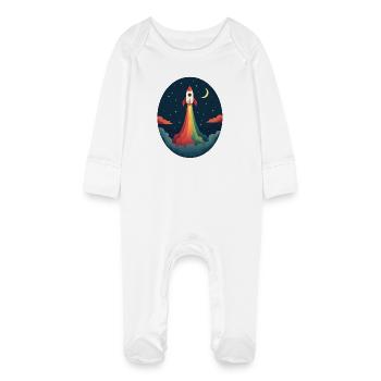 Launched Out - Never Looking Back - Baby Organic Sleepsuit with Scratch Mitts - white - Front