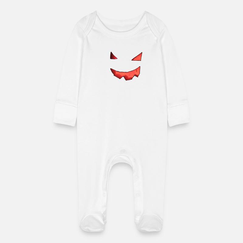 Visage de citrouille - Grenouillère bio avec gants Bébé - blanc