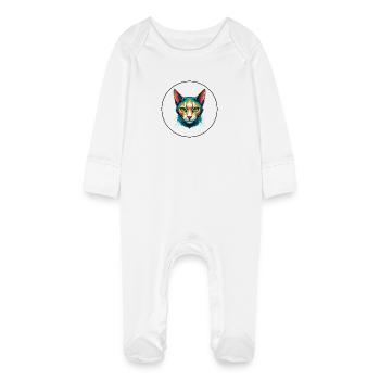 Javanische Katzenrasse Karikatur Kawaii Tier Haustier - Baby Bio-Schlafanzug mit Kratzhandschuhen - Weiß - Vorne