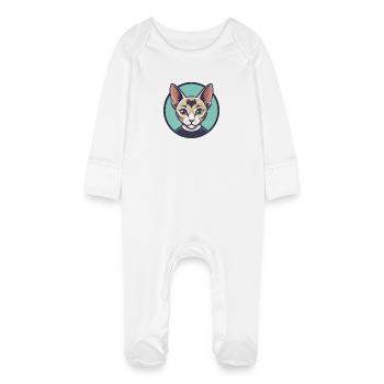 Javanische Katzenrasse Karikatur Kawaii Tier Haustier - Baby Bio-Schlafanzug mit Kratzhandschuhen - Weiß - Vorne