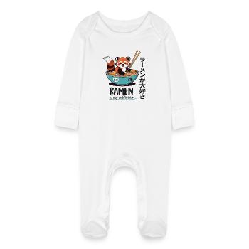 Mignon panda roux dans un bol de ramen - Grenouillère bio avec gants Bébé - blanc - Devant
