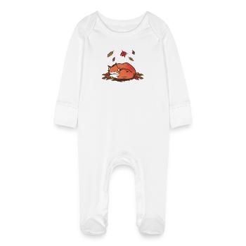 Tranquil Autumn Fox Illustration - Baby Organic Sleepsuit with Scratch Mitts - white - Front