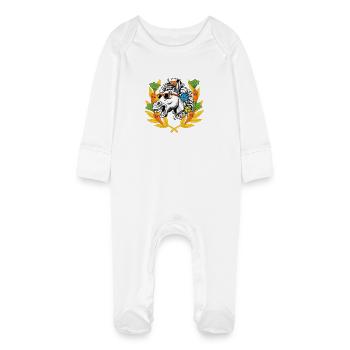 Horse Horse Head Horses Winner Siegen Laurel Wreath - Baby Organic Sleepsuit with Scratch Mitts - white - Front