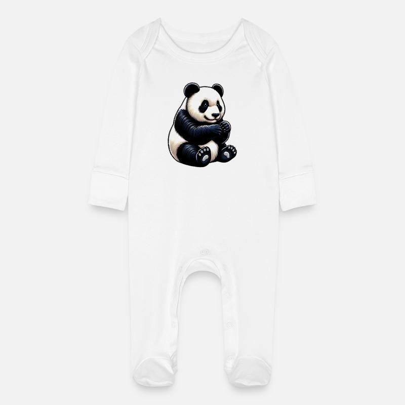 Panda - Grenouillère bio avec gants Bébé - blanc