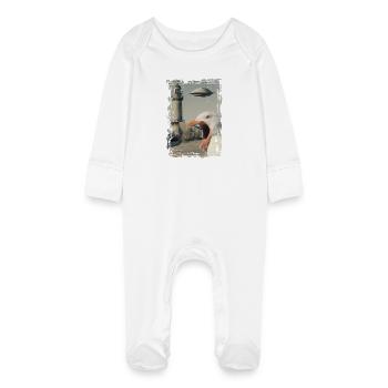 UFO - Seagull - Rostock - Teepot - Warnemünde - Baby Organic Sleepsuit with Scratch Mitts - white - Front
