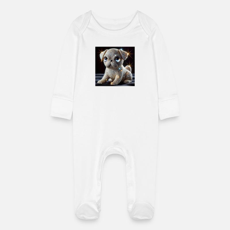 Chien scintillant à l’aspect diamant - Grenouillère bio avec gants Bébé - blanc