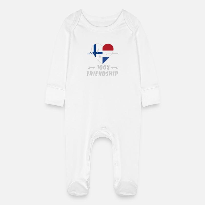 La Finlande et les Pays-Bas : amitié à 100 % - Grenouillère bio avec gants Bébé - blanc