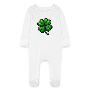 Trèfle à quatre feuilles - Grenouillère bio avec gants Bébé - blanc - Devant