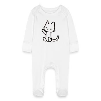 Cat sketch in linear style - Baby Organic Sleepsuit with Scratch Mitts - white - Front