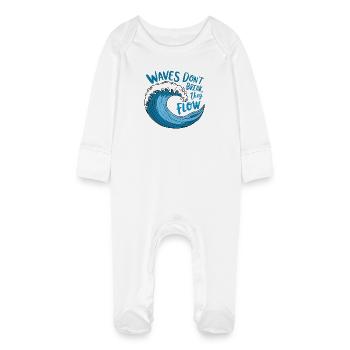 Flowing Wave Design - Baby Organic Sleepsuit with Scratch Mitts - white - Front