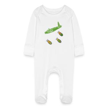 Green Pineapple Bomb Plane - Baby Organic Sleepsuit with Scratch Mitts - white - Front