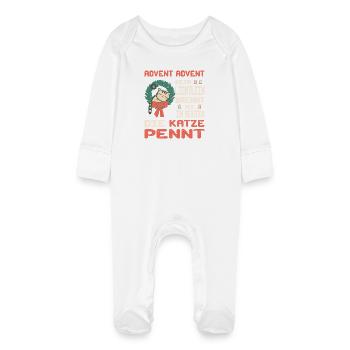 Advent season with cat - Baby Organic Sleepsuit with Scratch Mitts - white - Front
