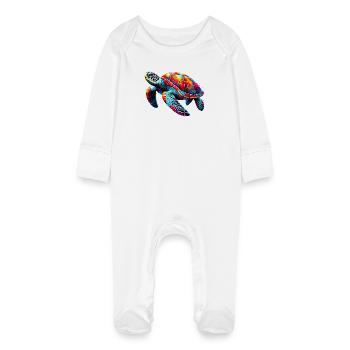 Schildkröte - Baby Bio-Schlafanzug mit Kratzhandschuhen - Weiß - Vorne